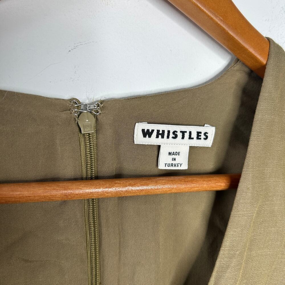 WHISTLES Midi Dress Womens Size 2 Linen Cotton Minimalist Olive Indie Goblincore - Picture 5 of 8